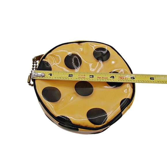 Trina Coin Purse Yellow Black Round Shaped Zip Around Polka Dot Vintage Made USA - Picture 6 of 7